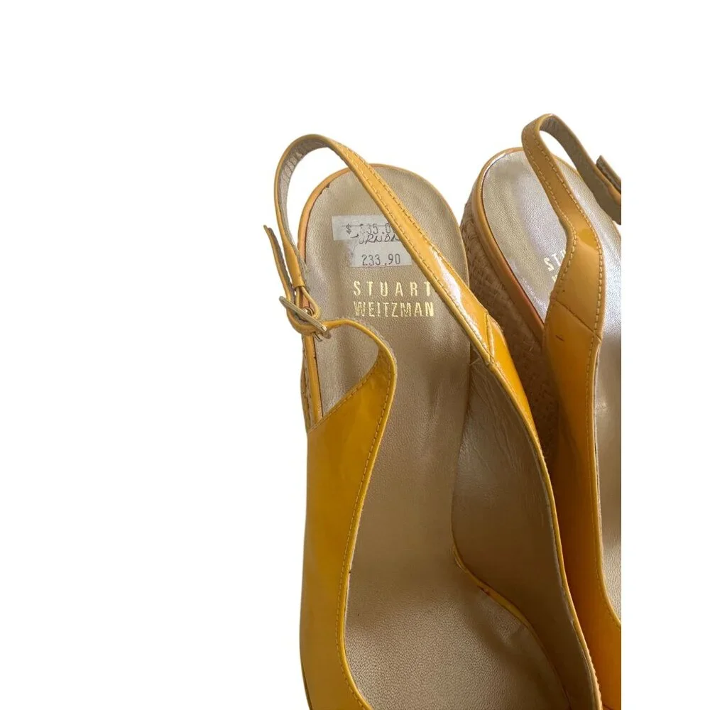 STUART WEITZMAN Yellow Patent Leather Wedges Size 9.5 - Picture 6 of 10